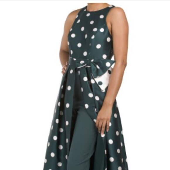 Kay Unger Andrea Walk Thru Jumpsuit/Dress Polka Dot with Pockets Size 2 - Picture 2 of 15